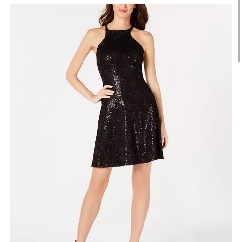 GUESS Sequined Halter Dress - Black - 12